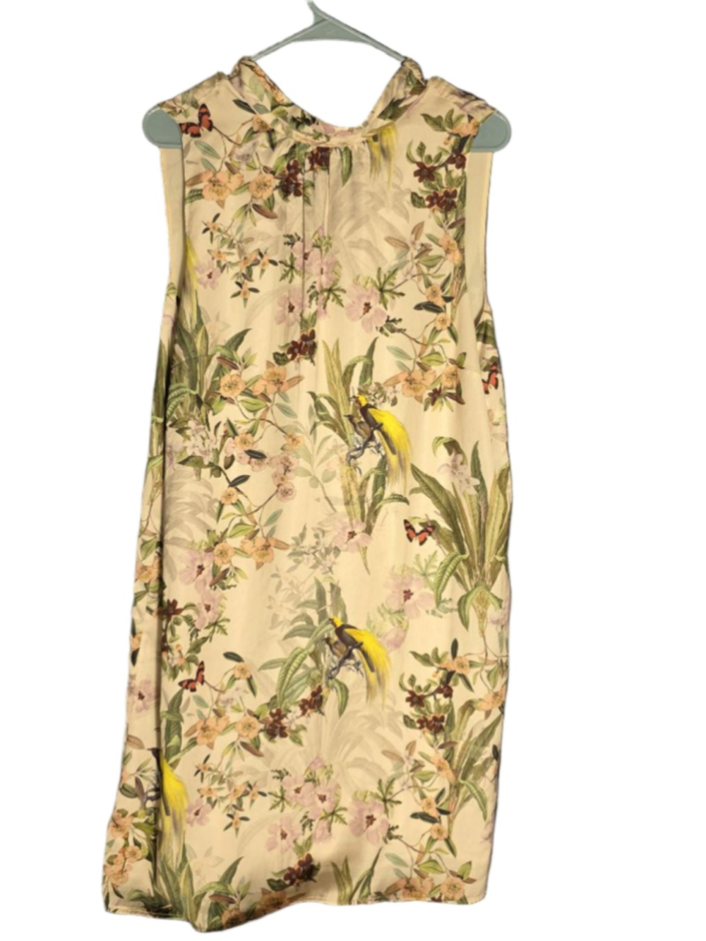 Women's H&M Beige Tropical Floral Sleeveless Dress L silky